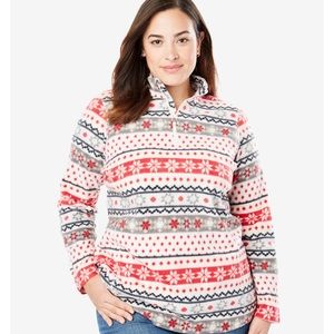 NWT Microfleece Pullover Fair Isle Quarter zip snowflake sweatshirt swea…